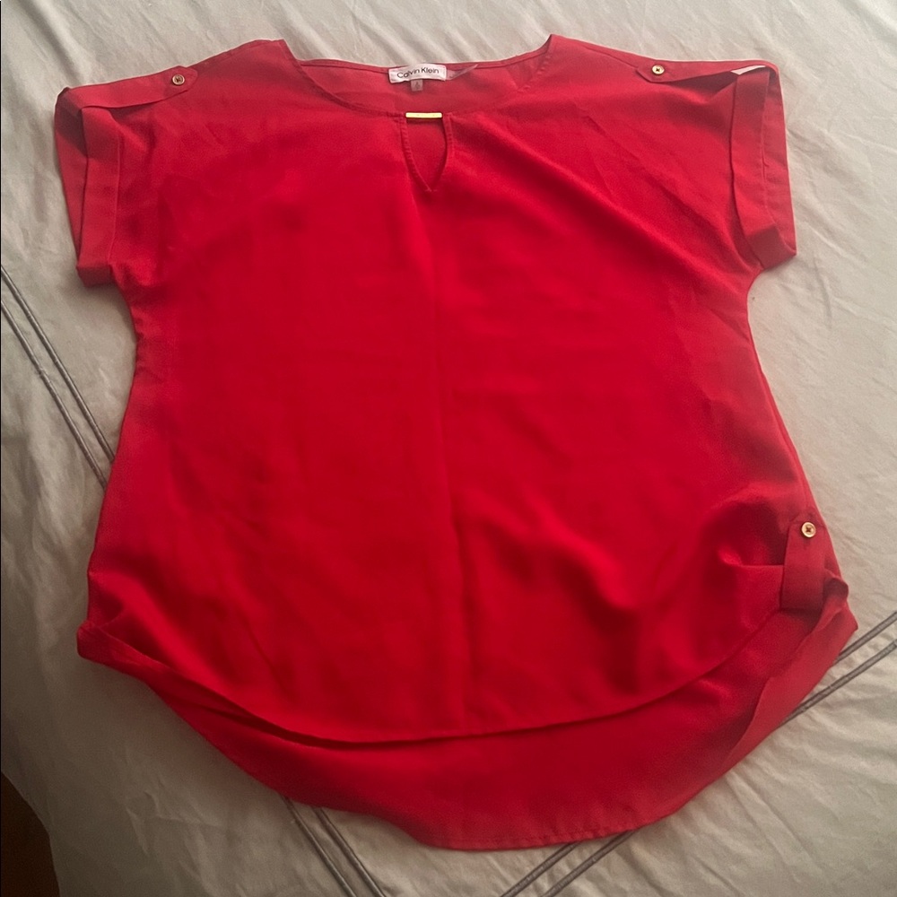 Calvin Klein Vibrant Red Blouse with Gold Detail